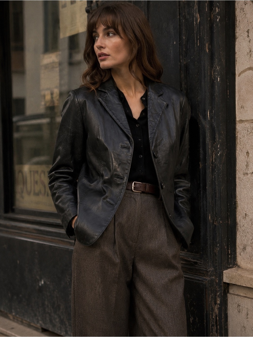 Siena Vintage 100% Leather Black Blazer Jacket Women’s Tailored Button Coat